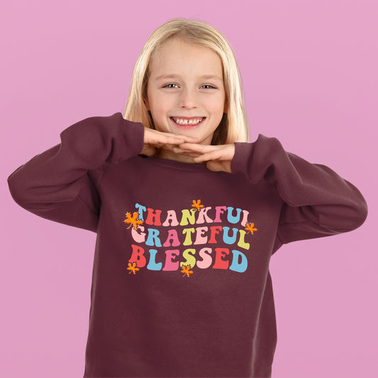 Thanksgiving Grateful Sweatshirt, Thanksgiving Sweatshirt, Thanksgiving Sweater for Kids, Thanksgiving Gift, Cute Thanksgiving Sweatshirt