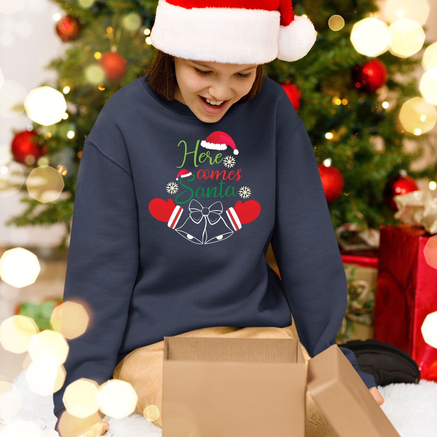Here Comes Santa, Christmas Sweatshirt, Christmas Long Sleeves, Christmas Crewneck For Youth, Christmas Sweater, Christmas Present