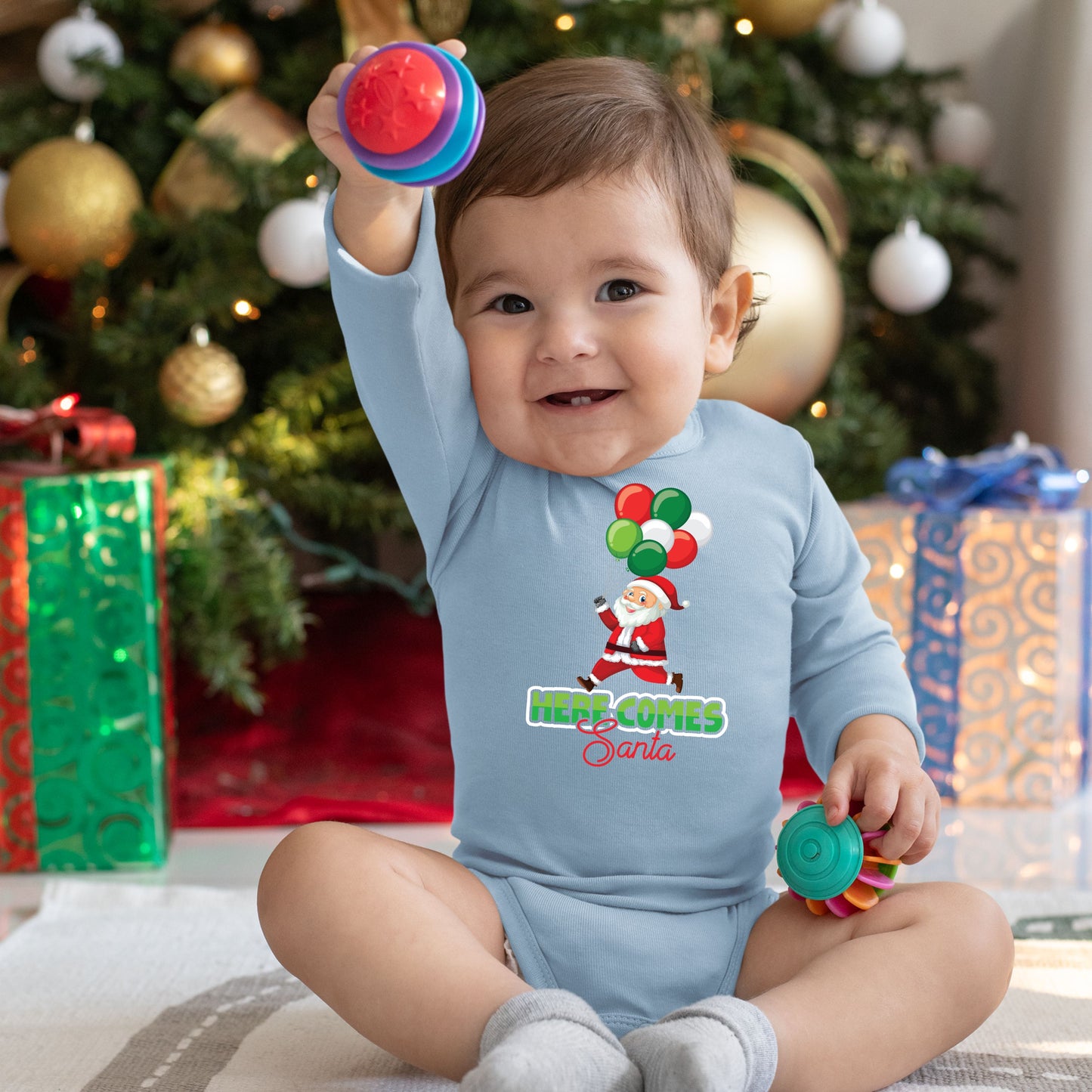 Here Comes Santa, Christmas Bodysuits, Christmas Bodysuits For Kids, Christmas Long Sleeves, Christmas Present, Christmas Onesies