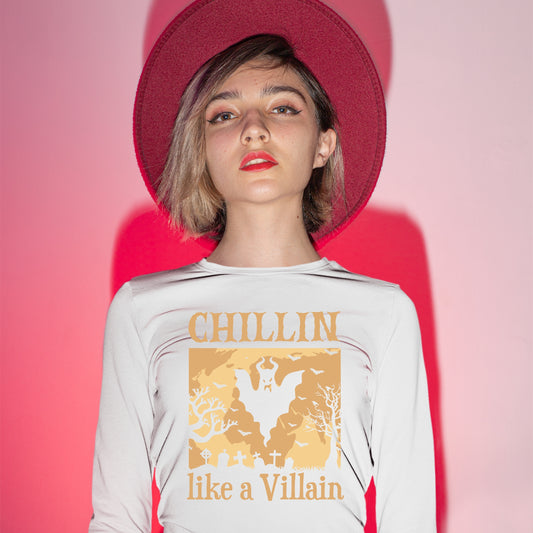 Halloween Chillin Like a Villian Sweatshirt, Halloween Gift Sweatshirt, Halloween Sweater, Cute Halloween Sweatshirt, Fall Sweatshirts