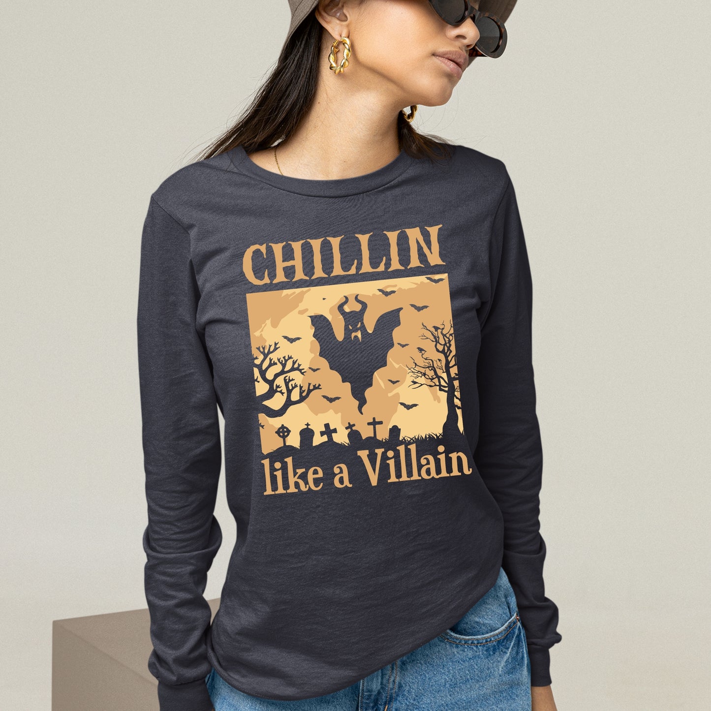 Halloween Chillin Like a Villian Sweatshirt, Halloween Gift Sweatshirt, Halloween Sweater, Cute Halloween Sweatshirt, Fall Sweatshirts