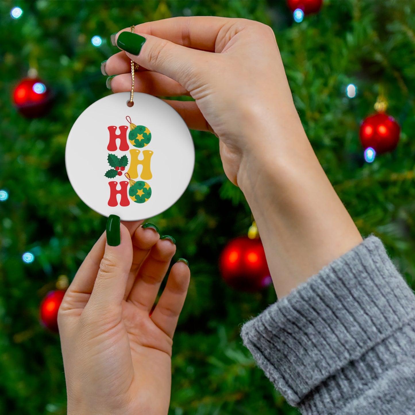 HO HO HO - Christmas Ceramic Ornament, 4 Shapes