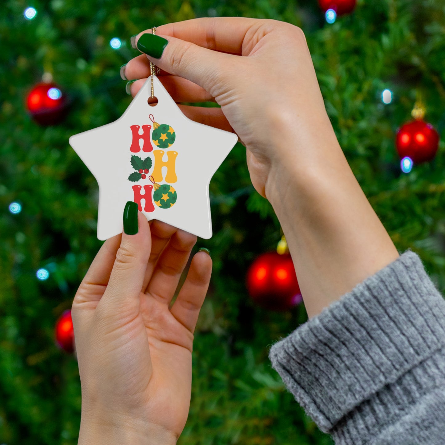 HO HO HO - Christmas Ceramic Ornament, 4 Shapes