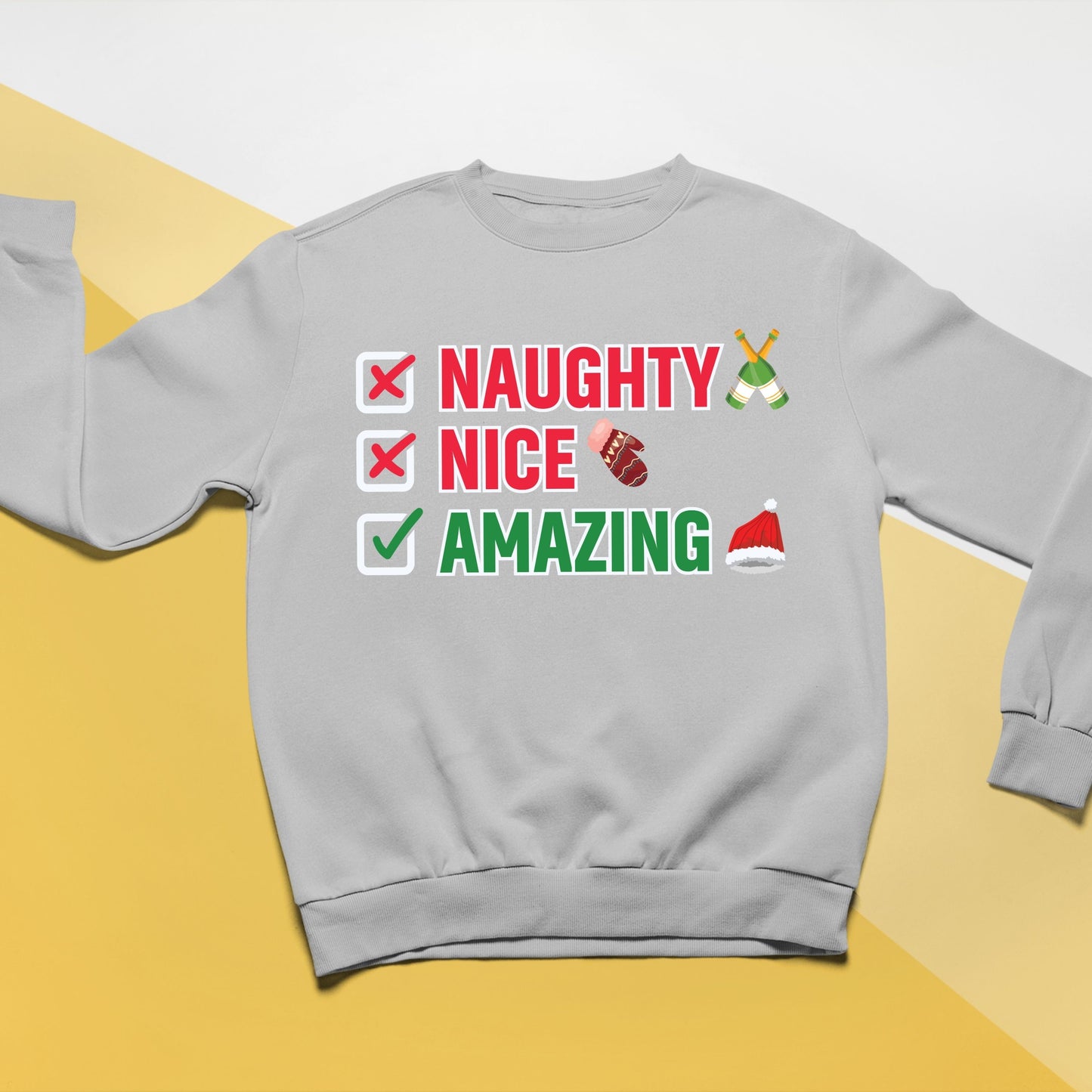 Naughty Nice Amazing, Christmas Long Sleeves, Christmas Crewneck For Youth, Christmas Sweater, Christmas Sweatshirt, Christmas Present