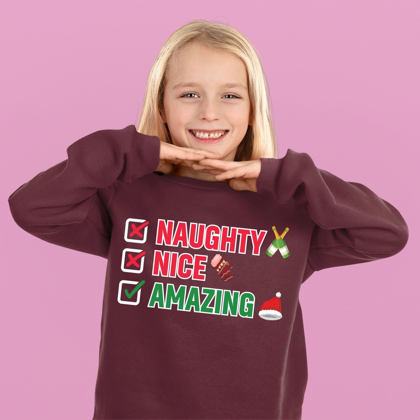 Naughty Nice Amazing, Christmas Long Sleeves, Christmas Crewneck For Youth, Christmas Sweater, Christmas Sweatshirt, Christmas Present