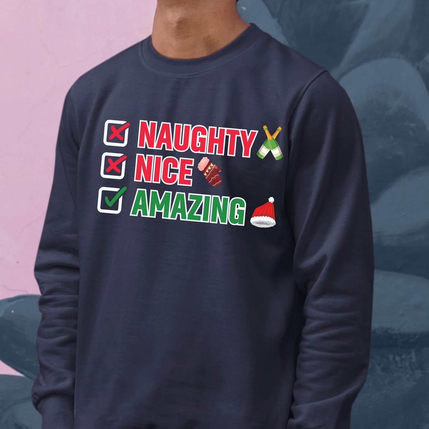 Naughty Nice Amazing, Christmas Long Sleeves, Christmas Crewneck For Youth, Christmas Sweater, Christmas Sweatshirt, Christmas Present