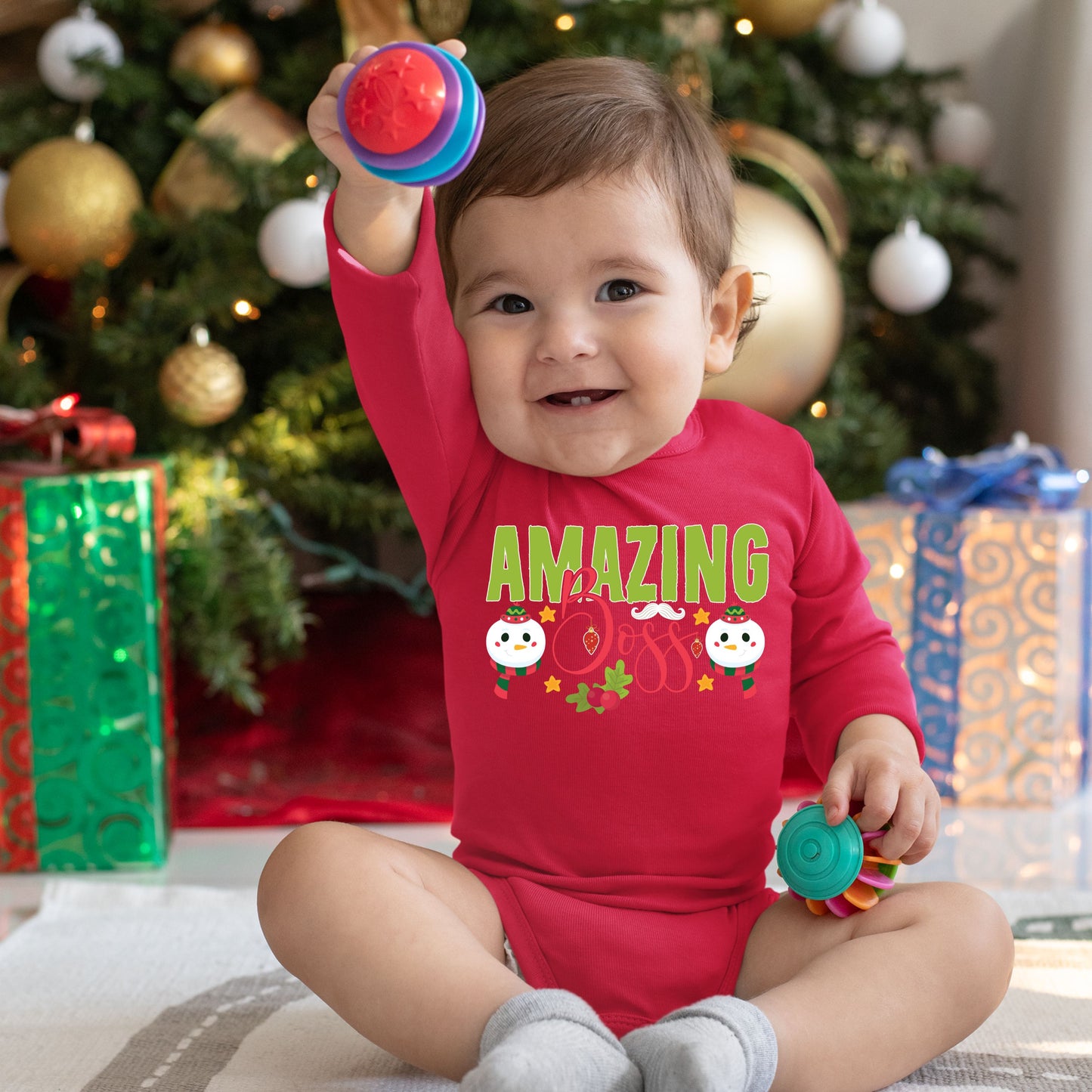 Amazing Boss, Christmas Long Sleeves, Christmas Onesies, Christmas Bodysuits, Christmas Bodysuits For Kids, Christmas Present