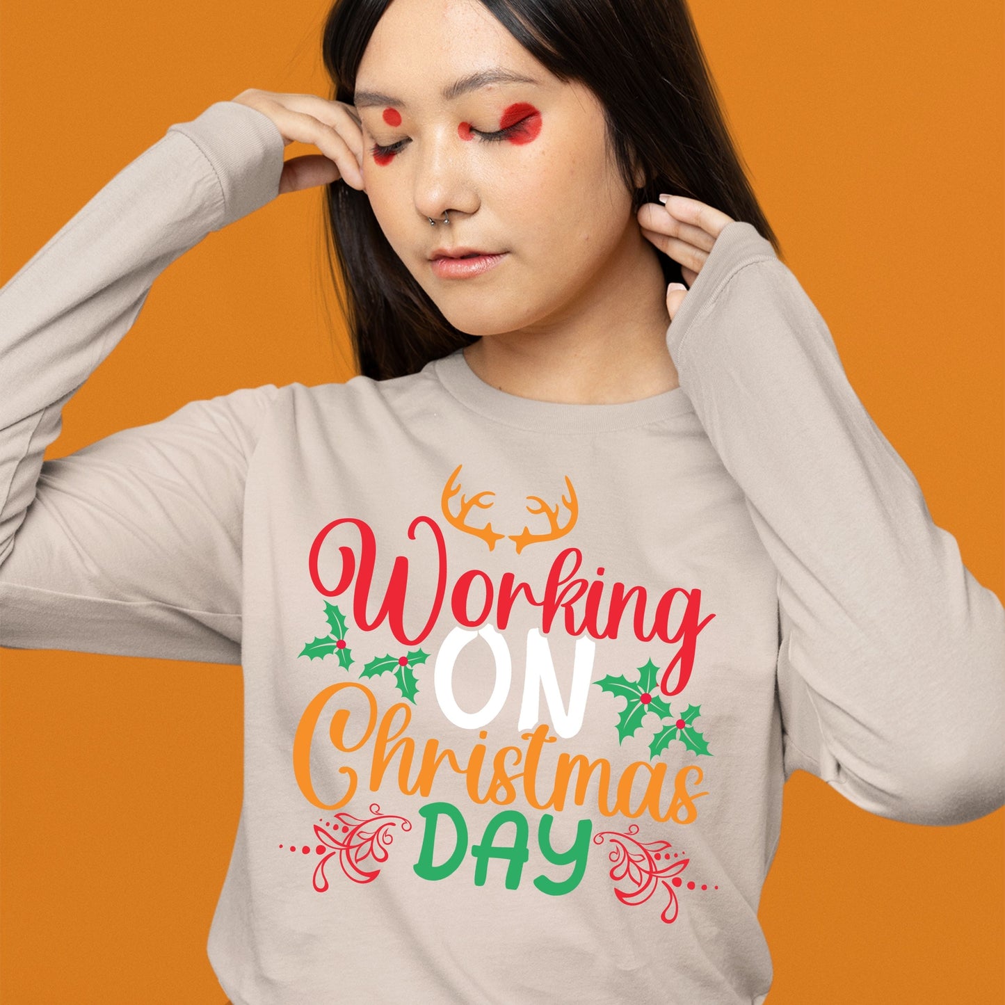Working on Chirstmas day , Christmas Long Sleeves, Christmas Crewneck For Women, Christmas Present, Christmas Sweatshirt, Christmas Sweater