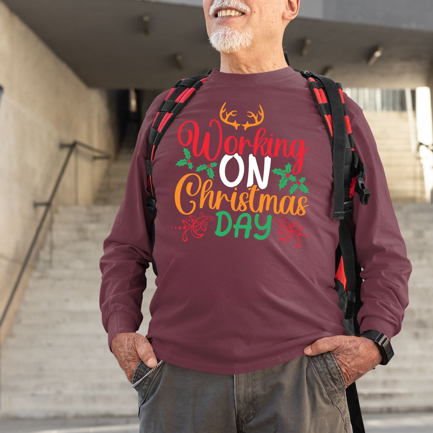 Working on Chirstmas day , Christmas Long Sleeves, Christmas Crewneck For Men, Christmas Present, Christmas Sweatshirt, Christmas Sweater