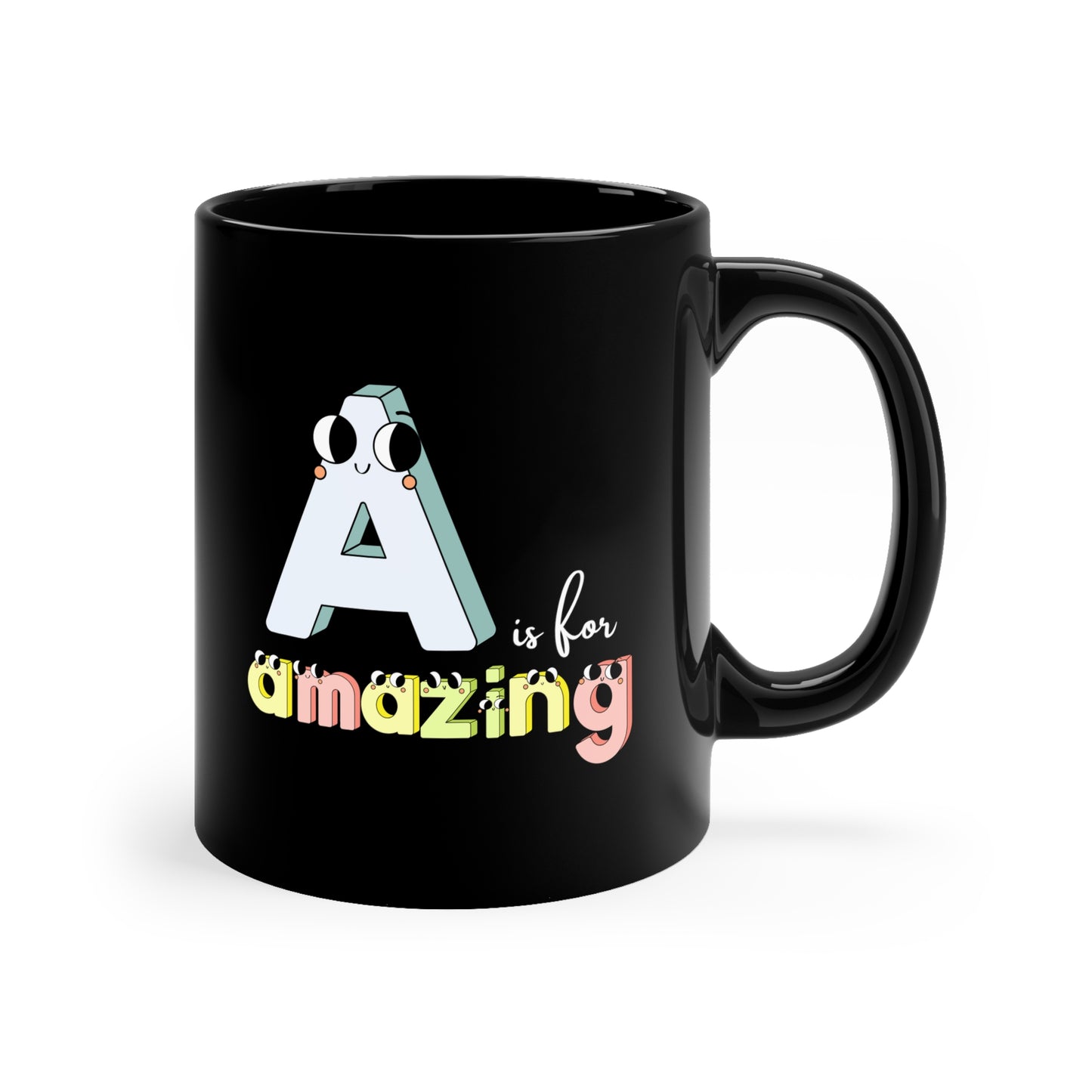 A is for Amazing Black Glossy Mug