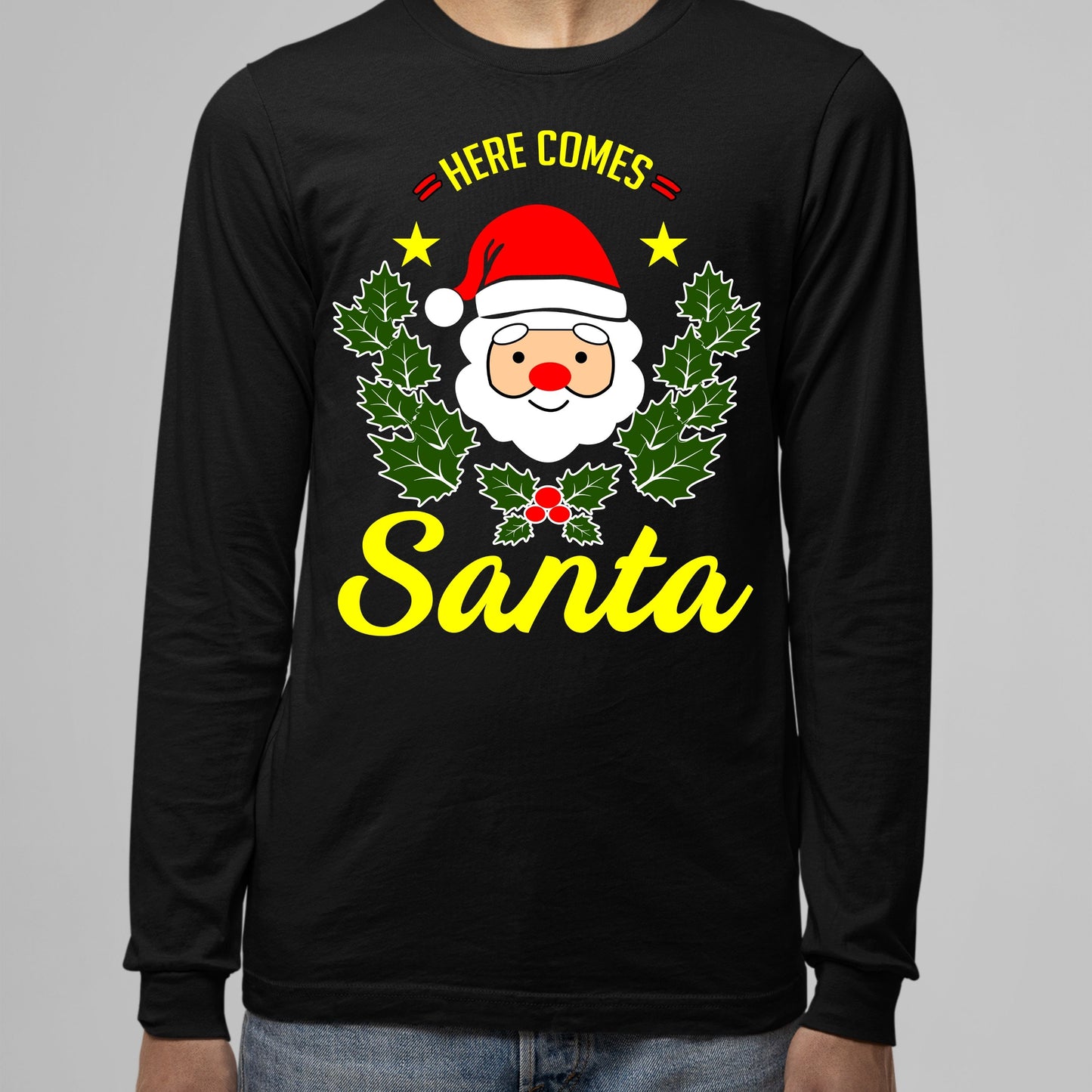 Here Comes Santa, Men Long Sleeves, Christmas Decor, Christmas Clothing, Christmas Sweatshirts, Christmas Shirts, Christmas