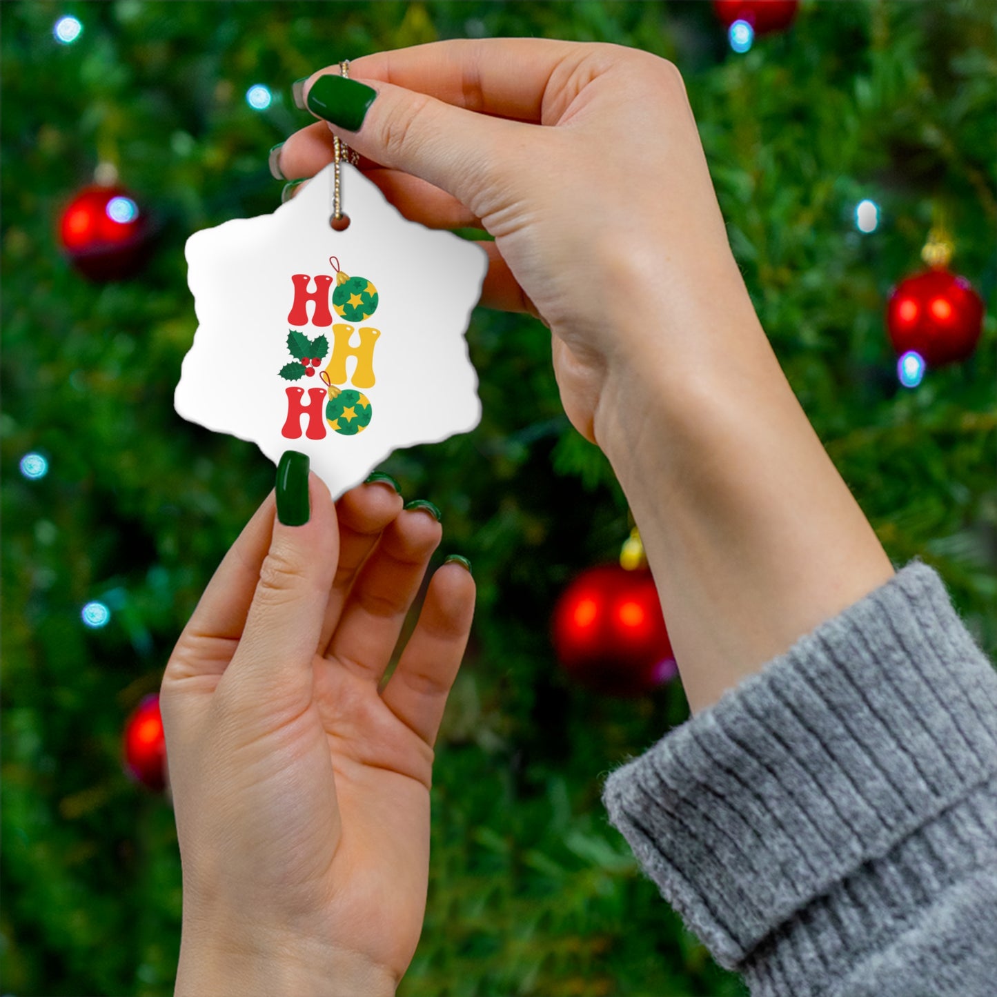 HO HO HO - Christmas Ceramic Ornament, 4 Shapes