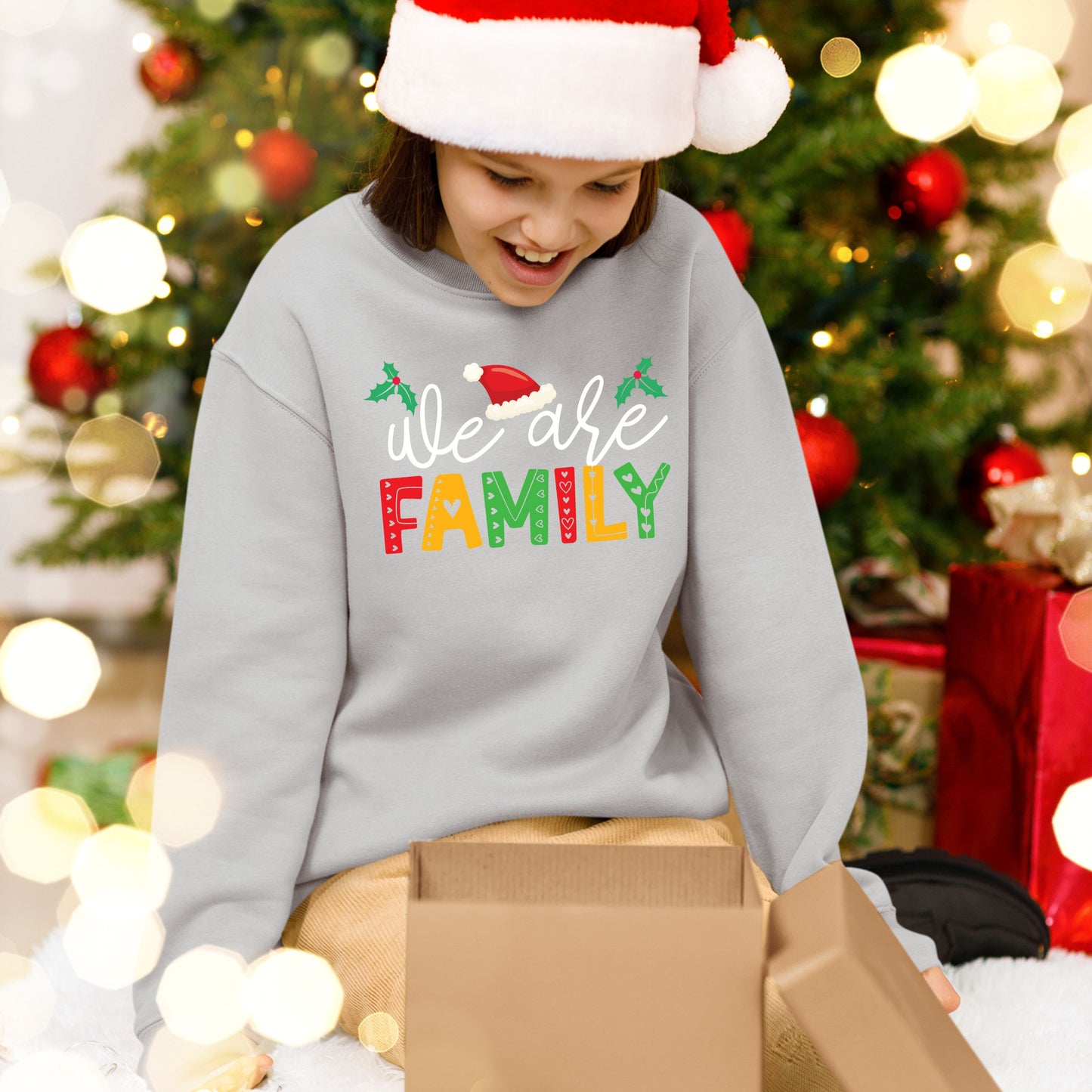 We Are Family, Christmas Long Sleeves, Christmas Sweater, Christmas Crewneck For Youth, Christmas Present, Christmas Sweatshirt