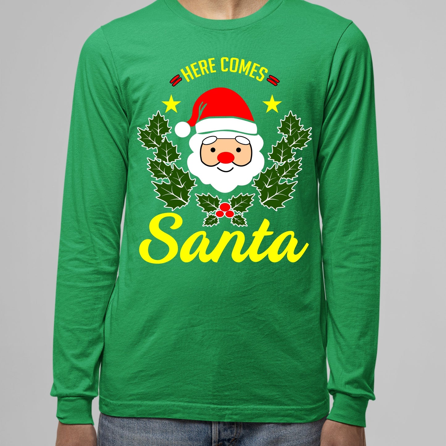 Here Comes Santa, Men Long Sleeves, Christmas Decor, Christmas Clothing, Christmas Sweatshirts, Christmas Shirts, Christmas