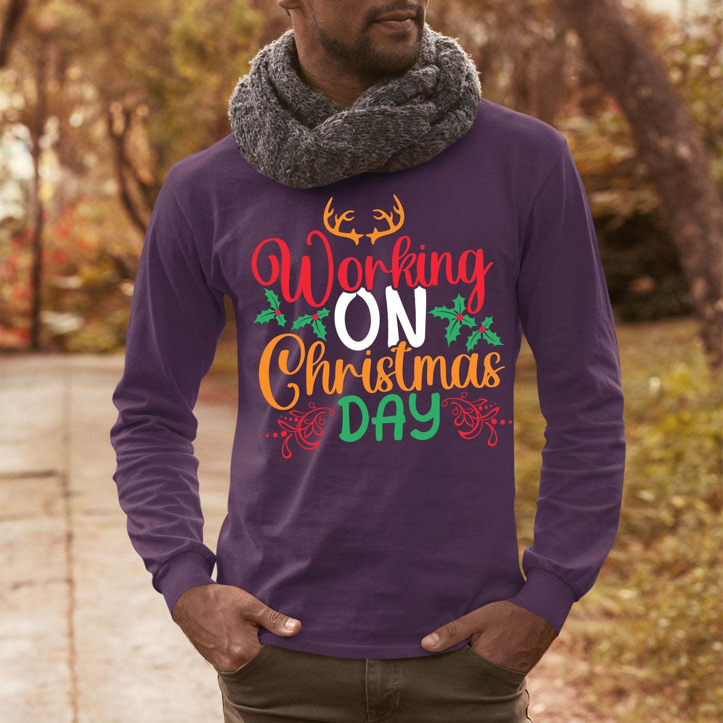 Working on Chirstmas day , Christmas Long Sleeves, Christmas Crewneck For Men, Christmas Present, Christmas Sweatshirt, Christmas Sweater