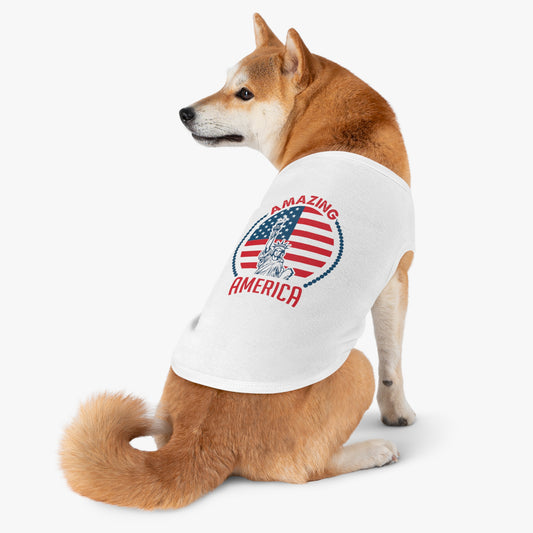 Amazing America Pet Tank Top | Patriotic Design for Independence Day | USA Flag Pattern | Pet Apparel for Dogs and Cats