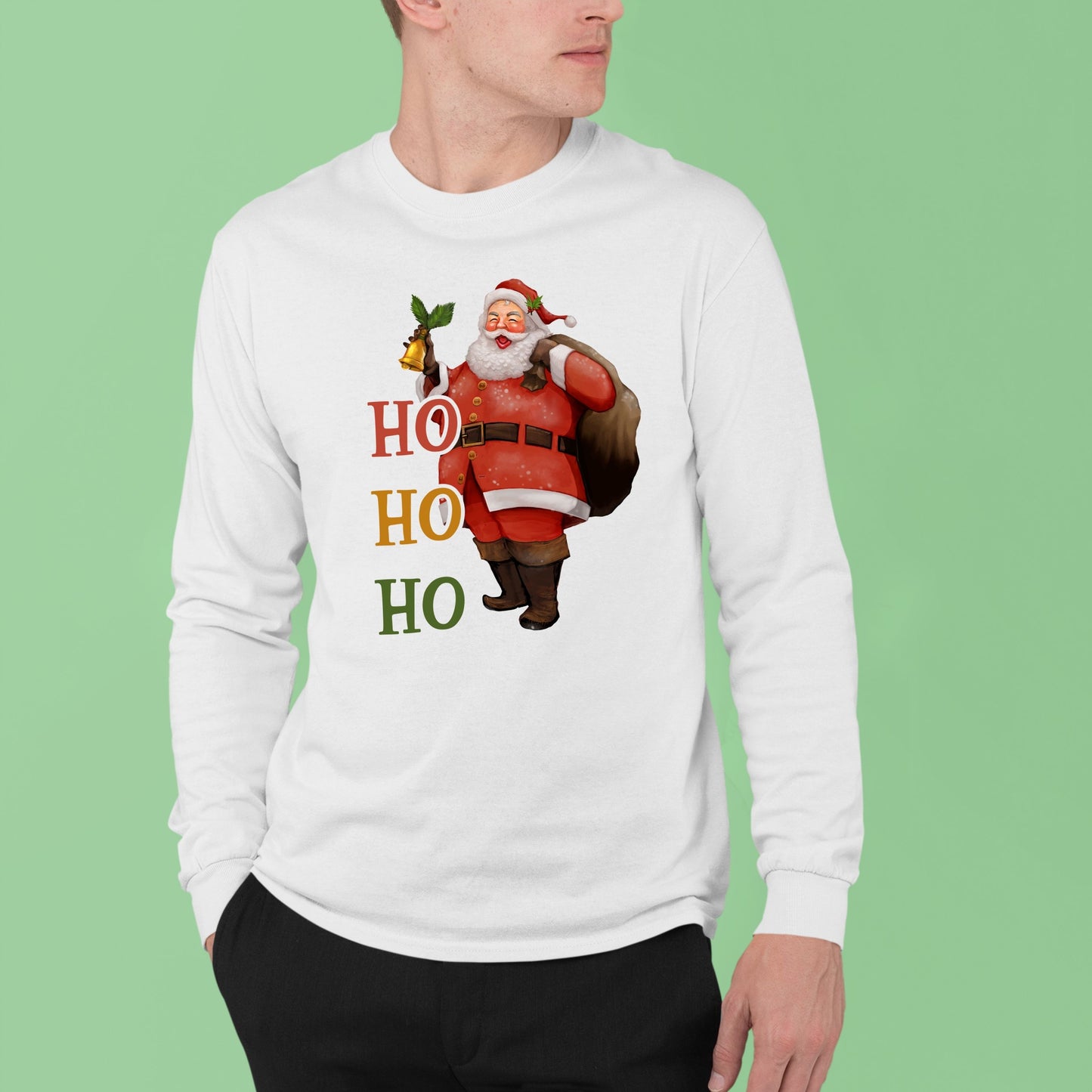 Ho Ho Ho, Men Long Sleeves, Christmas, Christmas Decor, Christmas Shirts, Christmas Sweatshirts, Christmas Clothing