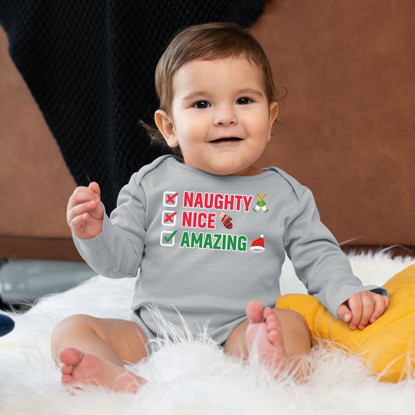 Naughty Nice Amazing, Christmas Long Sleeves, Christmas Bodysuits For Kids, Christmas Onesies, Christmas Bodysuits, Christmas Present