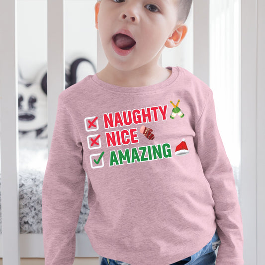 Naughty Nice Amazing, Christmas Long Sleeves, Christmas Crewneck For Youth, Christmas Sweater, Christmas Sweatshirt, Christmas Present