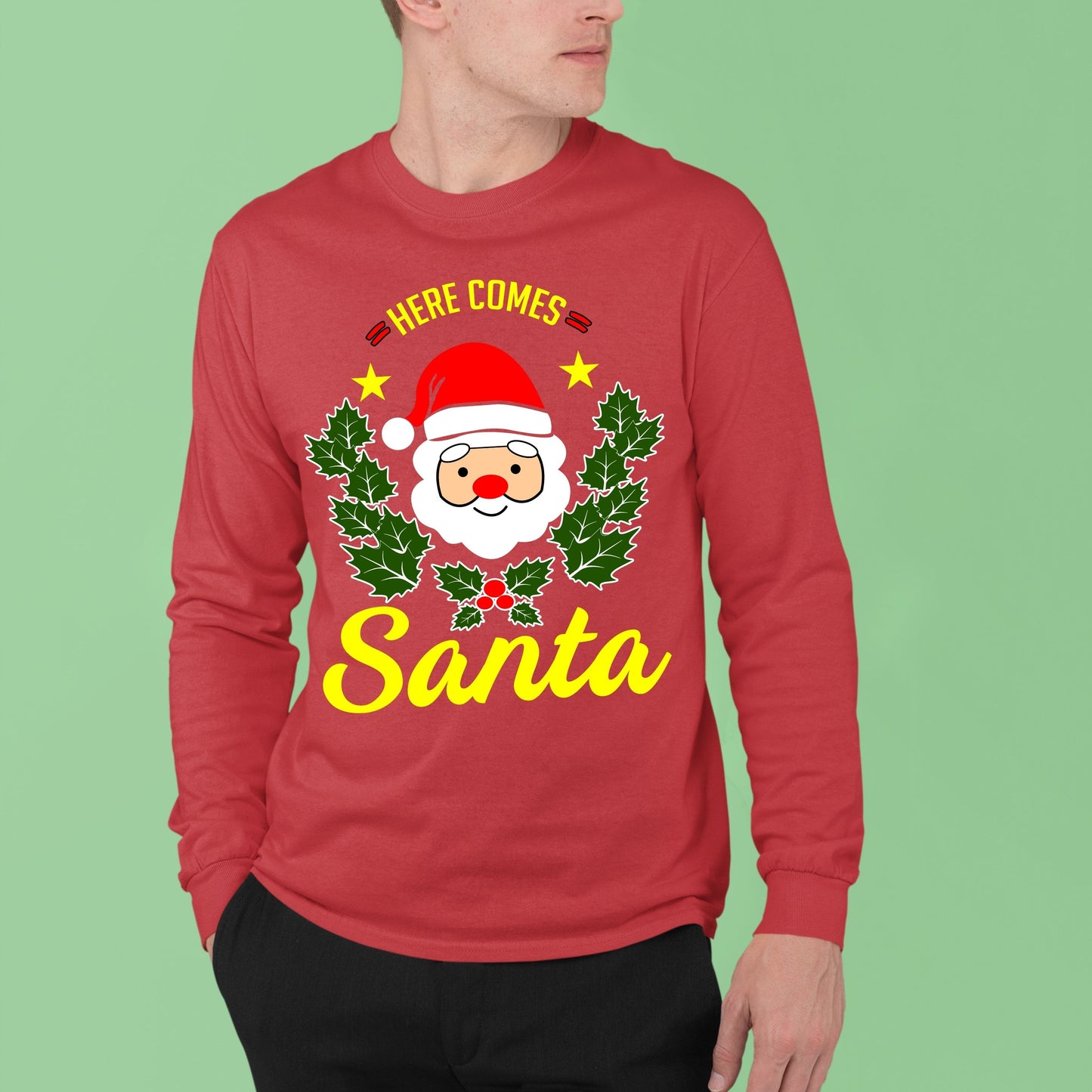 Here Comes Santa, Men Long Sleeves, Christmas Decor, Christmas Clothing, Christmas Sweatshirts, Christmas Shirts, Christmas