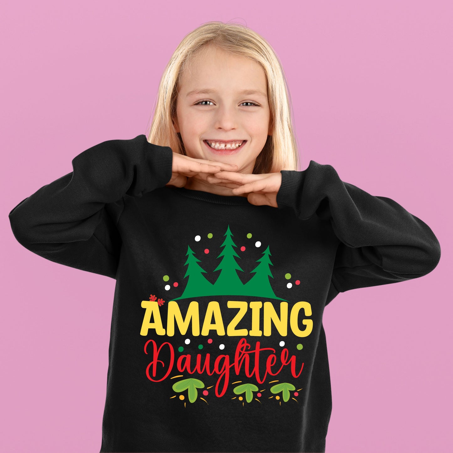 Amazing Daughter, Christmas Sweatshirt, Christmas Long Sleeves, Christmas Sweater, Christmas Crewneck For Youth, Christmas Present