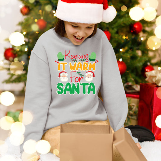 Keeping It Warm for Santa, Christmas Crewneck For Youth, Christmas Long Sleeves, Christmas Sweatshirt, Christmas Sweater, Christmas Present