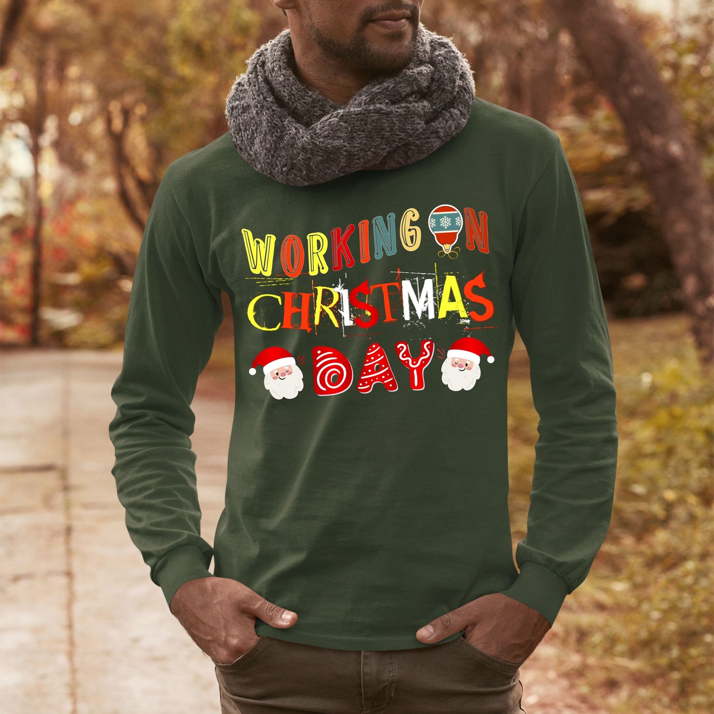 Working on Chirstmas day , Christmas Long Sleeves, Christmas Crewneck For Men, Christmas Sweatshirt, Christmas Sweater, Christmas Present