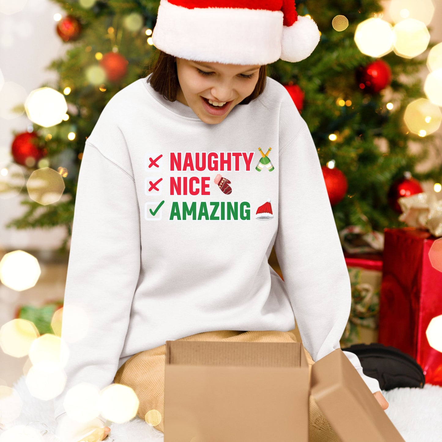 Naughty Nice Amazing, Christmas Long Sleeves, Christmas Crewneck For Youth, Christmas Sweater, Christmas Sweatshirt, Christmas Present