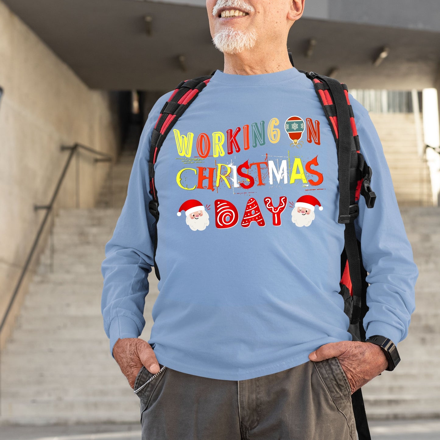 Working on Chirstmas day , Christmas Long Sleeves, Christmas Crewneck For Men, Christmas Sweatshirt, Christmas Sweater, Christmas Present