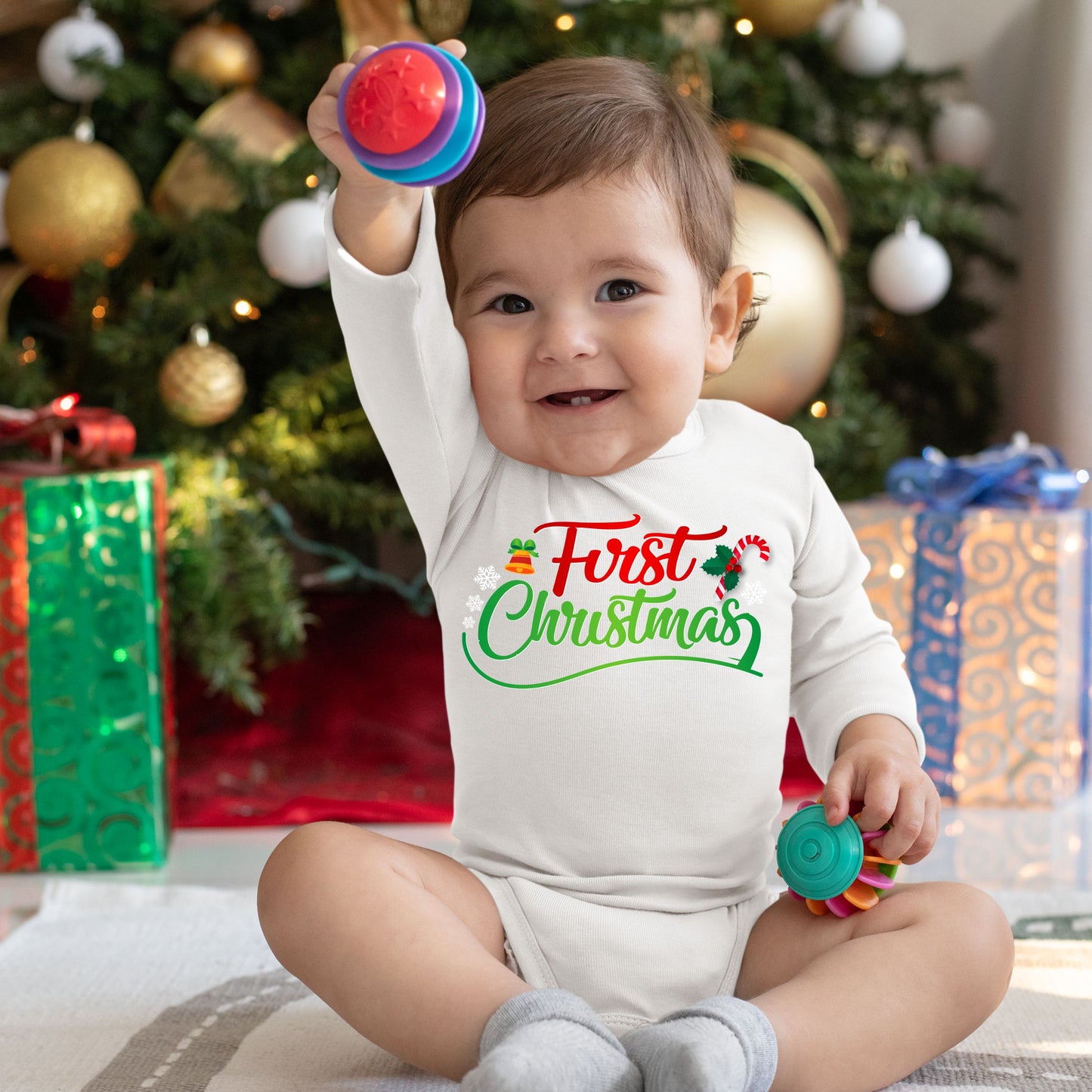 First Christmas, Christmas Bodysuits For Kids, Christmas Long Sleeves, Christmas Bodysuits, Christmas Onesies, Christmas Present