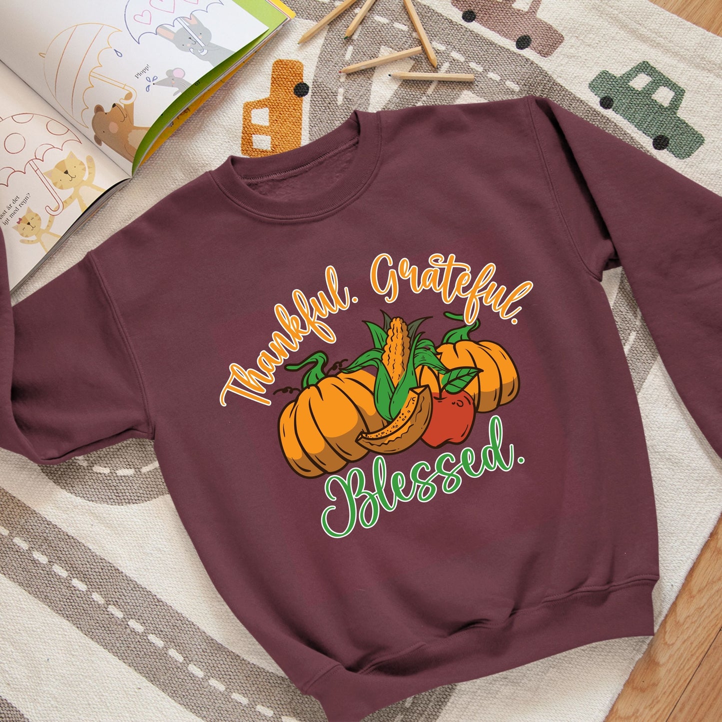 Thankful Grateful Blessed, Thanksgiving Sweatshirt, Thanksgiving Sweater for kids, Thanksgiving Gift Ideas, Cute Thanksgiving