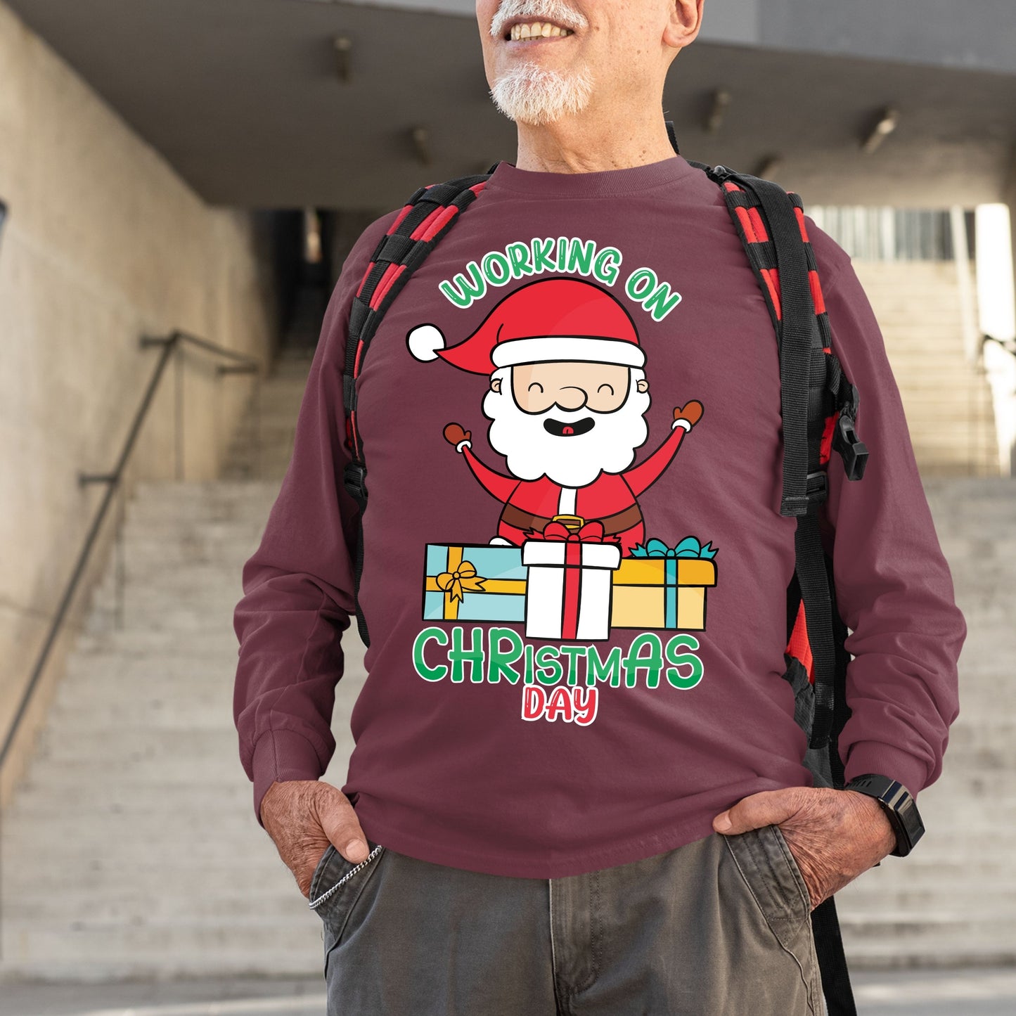 Working on Chirstmas day , Christmas Long Sleeves, Christmas Crewneck For Men, Christmas Present, Christmas Sweatshirt, Christmas Sweater