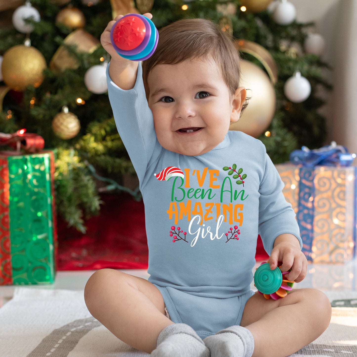 Ive Been an Amazing Girl, Christmas Long Sleeves, Christmas Bodysuits For Kids, Christmas Present, Christmas Bodysuits, Christmas Onesies