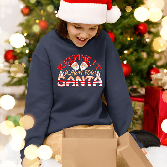 Keeping It Warm for Santa, Christmas Crewneck For Youth, Christmas Long Sleeves, Christmas Sweatshirt, Christmas Sweater, Christmas Present