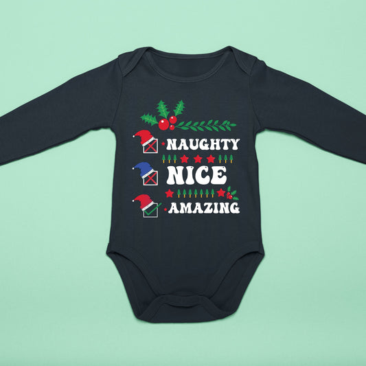 Naughty Nice Amazing, Onesie Long Sleeves, Christmas Clothing, Christmas Sweatshirts, Christmas Shirts, Christmas Decor, Christmas