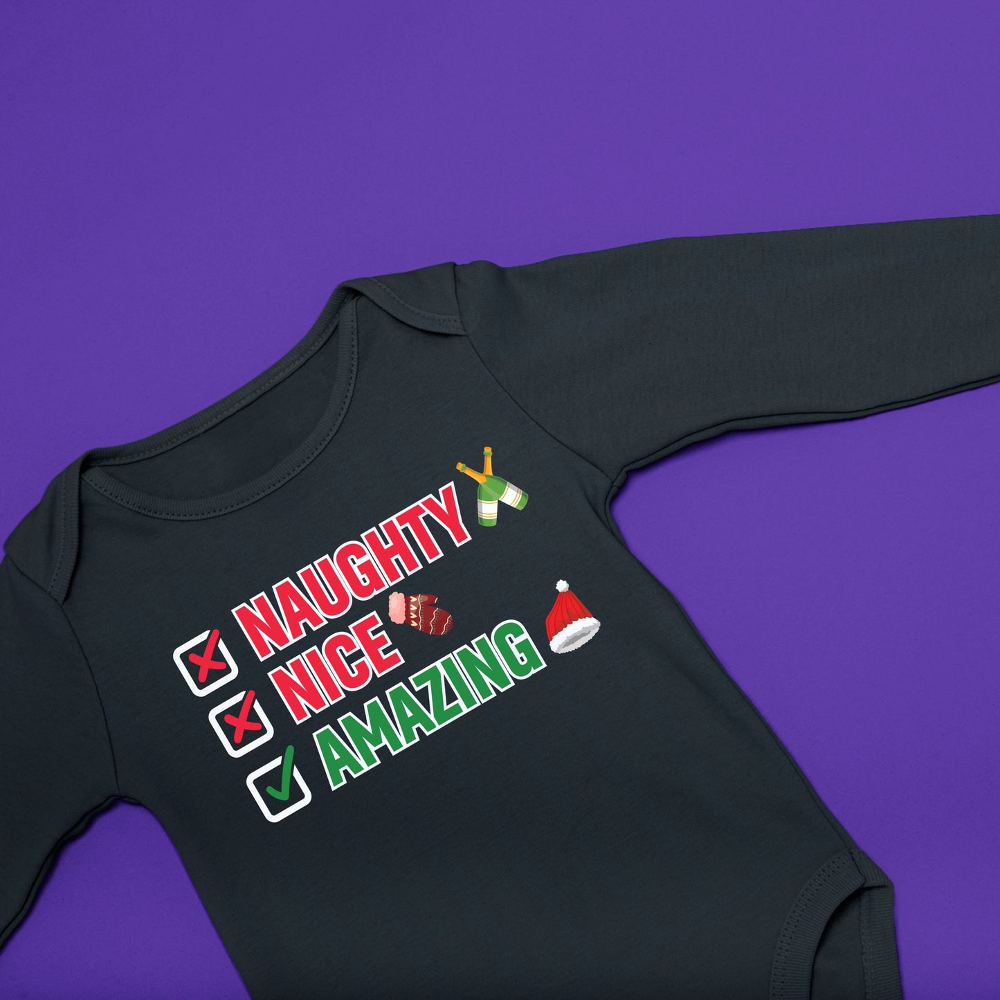 Naughty Nice Amazing, Christmas Long Sleeves, Christmas Bodysuits For Kids, Christmas Onesies, Christmas Bodysuits, Christmas Present