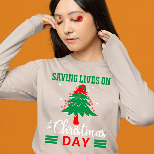 Saving Lives on Christmas Day, Women Long Sleeves, Christmas, Christmas Decor, Christmas Shirts, Christmas Sweatshirts, Christmas Clothing