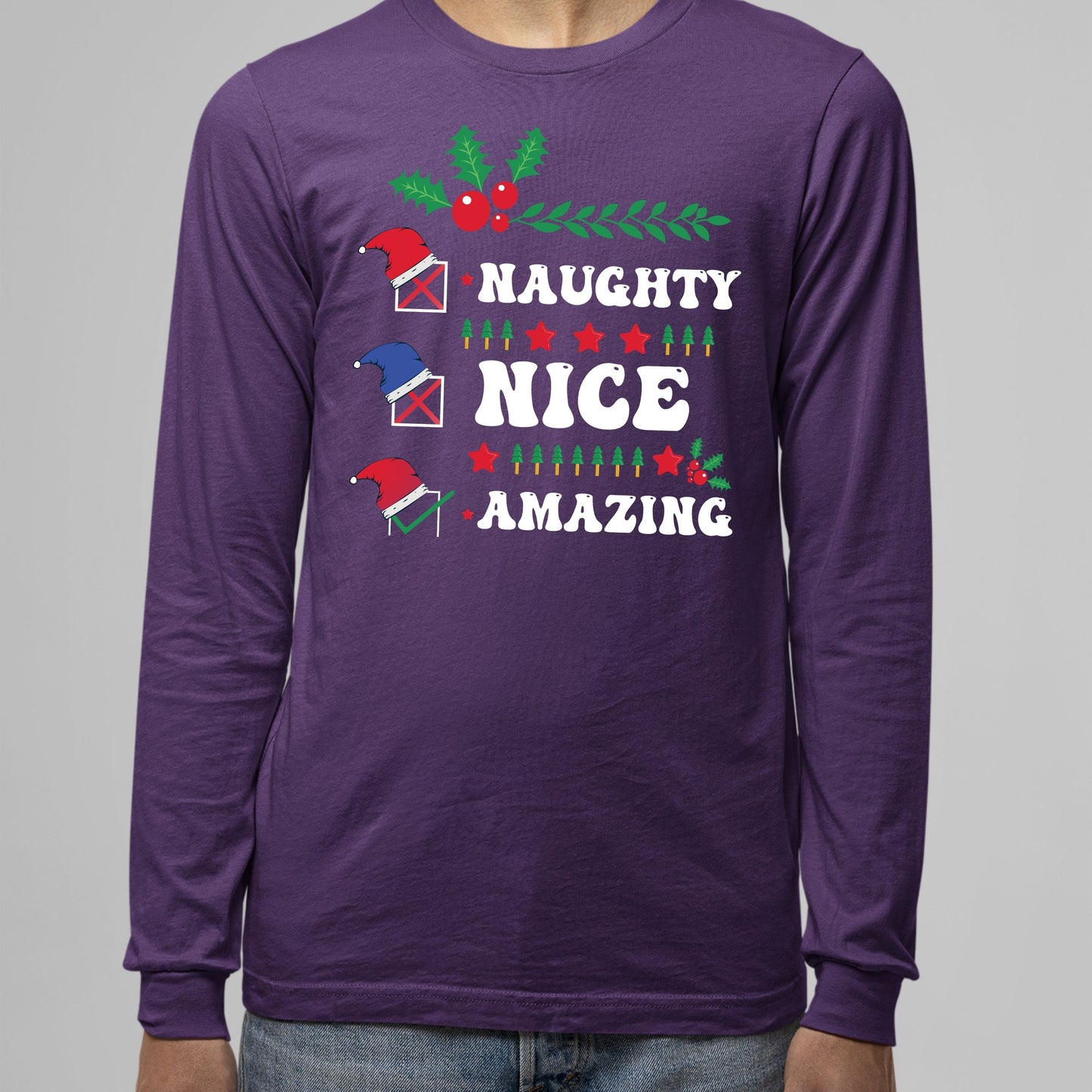 Naughty Nice Amazing, Men Long Sleeves, Christmas Clothing, Christmas Sweatshirts, Christmas Shirts, Christmas Decor, Christmas