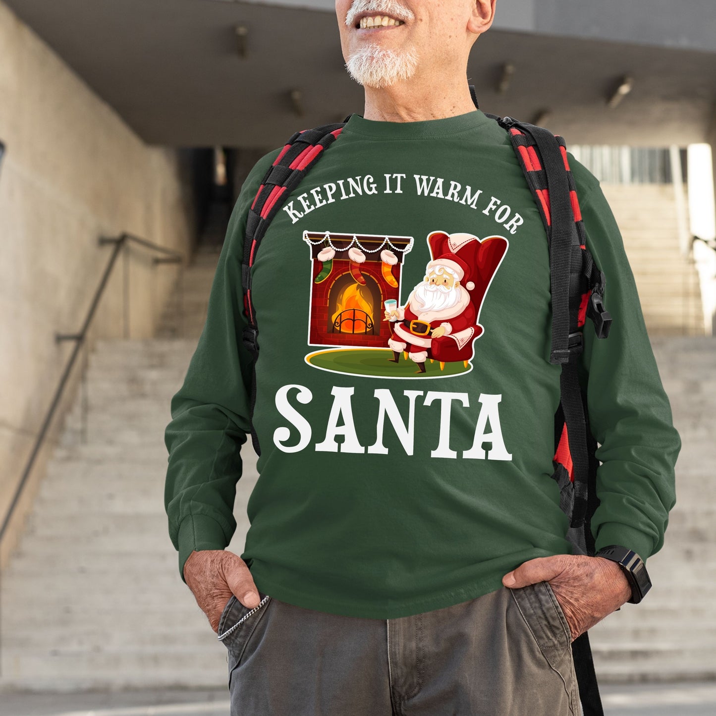 Keeping It Warm for Santa, Men Long Sleeves, Christmas Decor, Christmas Clothing, Christmas Sweatshirts, Christmas Shirts, Christmas