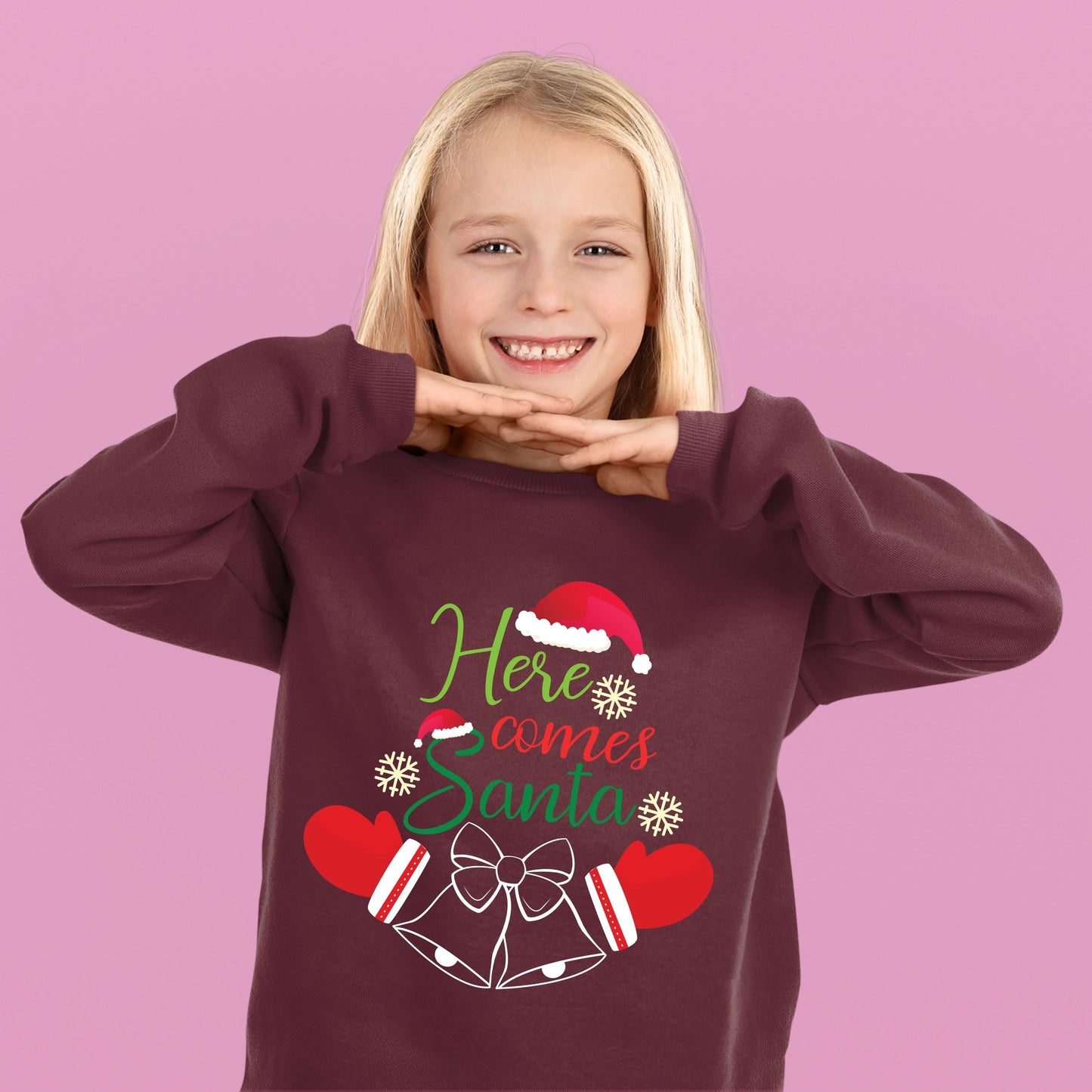 Here Comes Santa, Christmas Sweatshirt, Christmas Long Sleeves, Christmas Crewneck For Youth, Christmas Sweater, Christmas Present