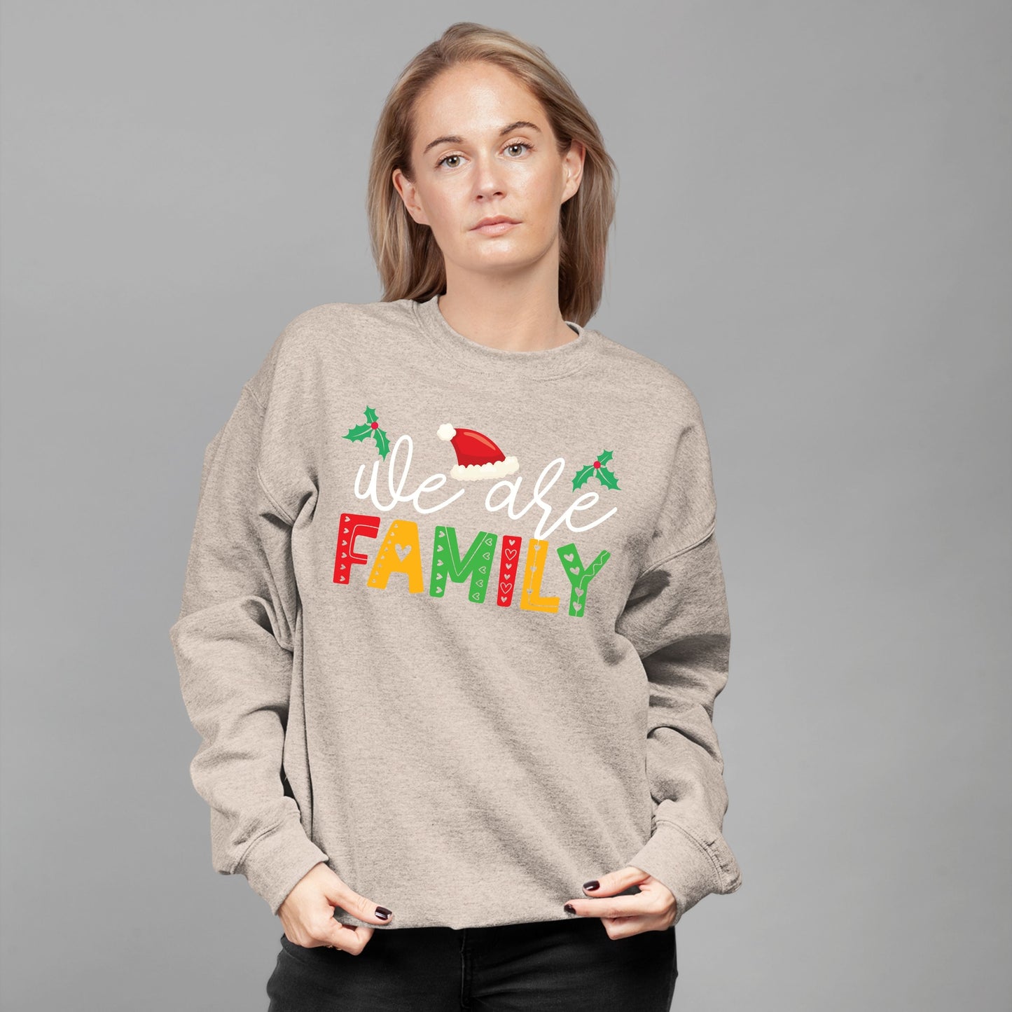 We Are Family, Christmas Long Sleeves, Christmas Sweater, Christmas Crewneck For Youth, Christmas Present, Christmas Sweatshirt