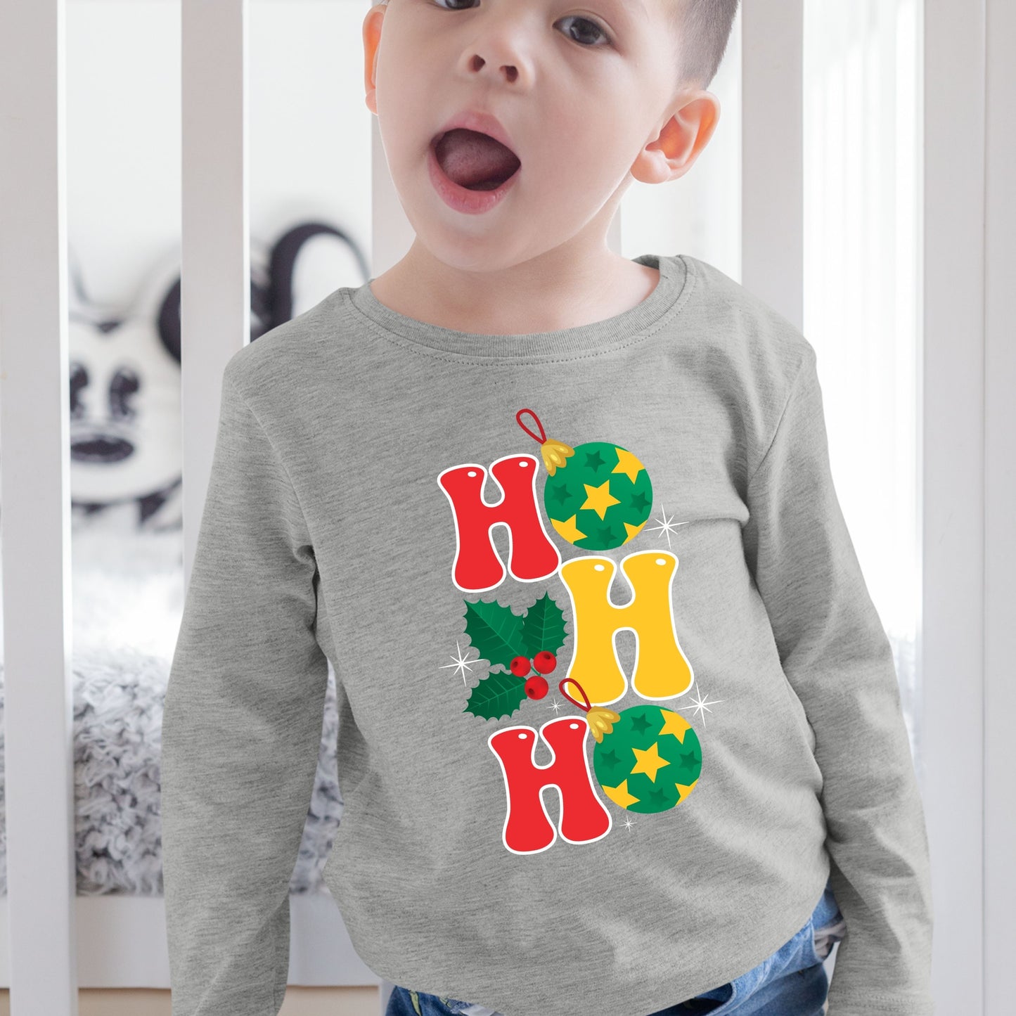 Ho Ho Ho, Christmas Sweatshirt, Christmas Long Sleeves, Christmas Sweater, Christmas Crewneck For Toddler, Christmas Present
