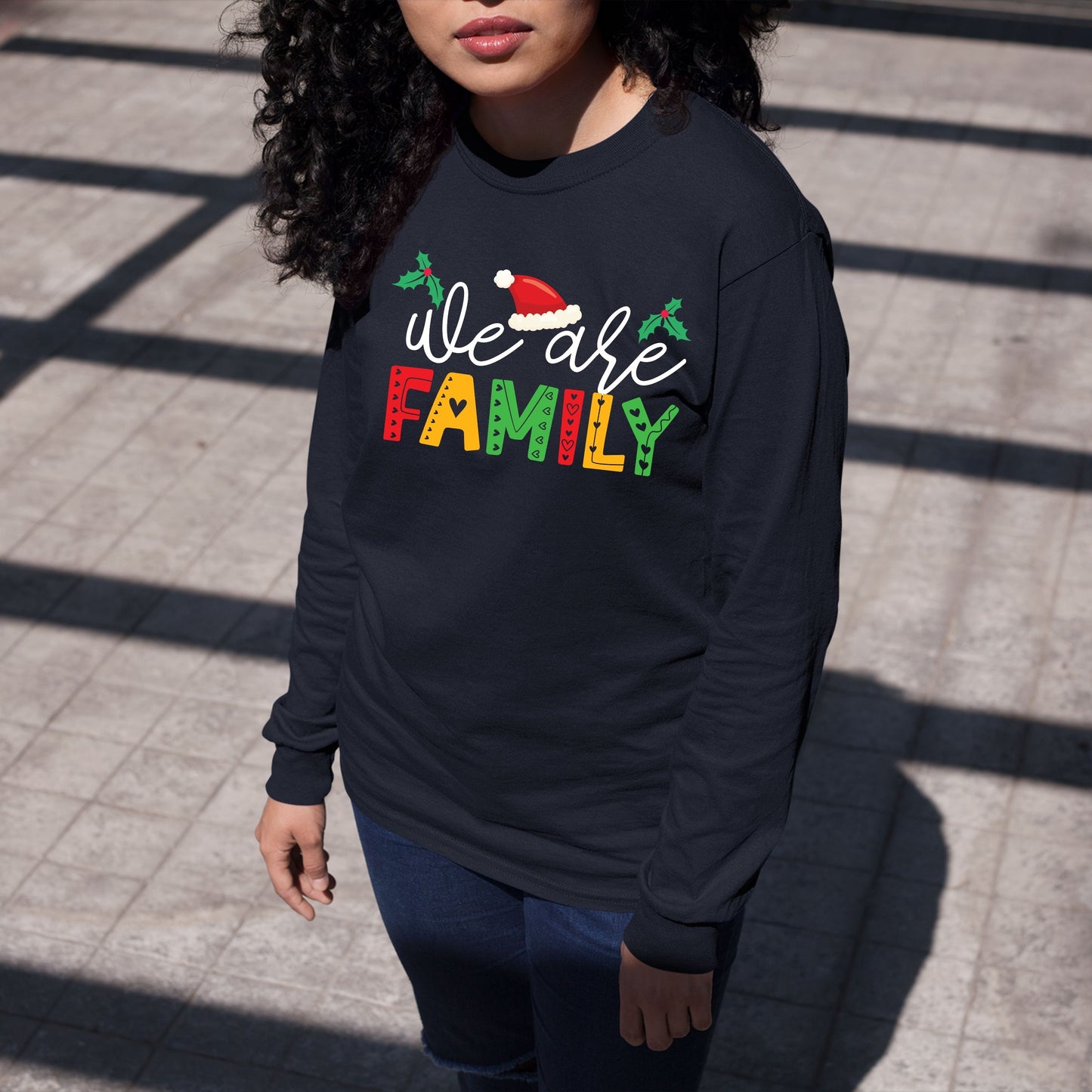 We Are Family, Christmas Long Sleeves, Christmas Sweater, Christmas Crewneck For Youth, Christmas Present, Christmas Sweatshirt