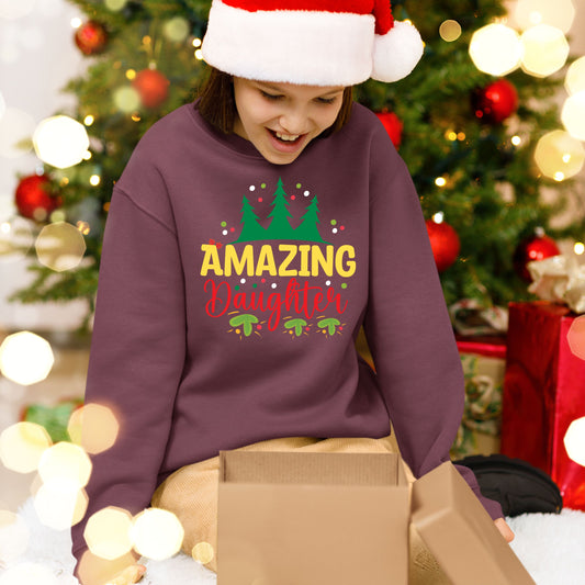 Amazing Daughter, Christmas Sweatshirt, Christmas Long Sleeves, Christmas Sweater, Christmas Crewneck For Youth, Christmas Present