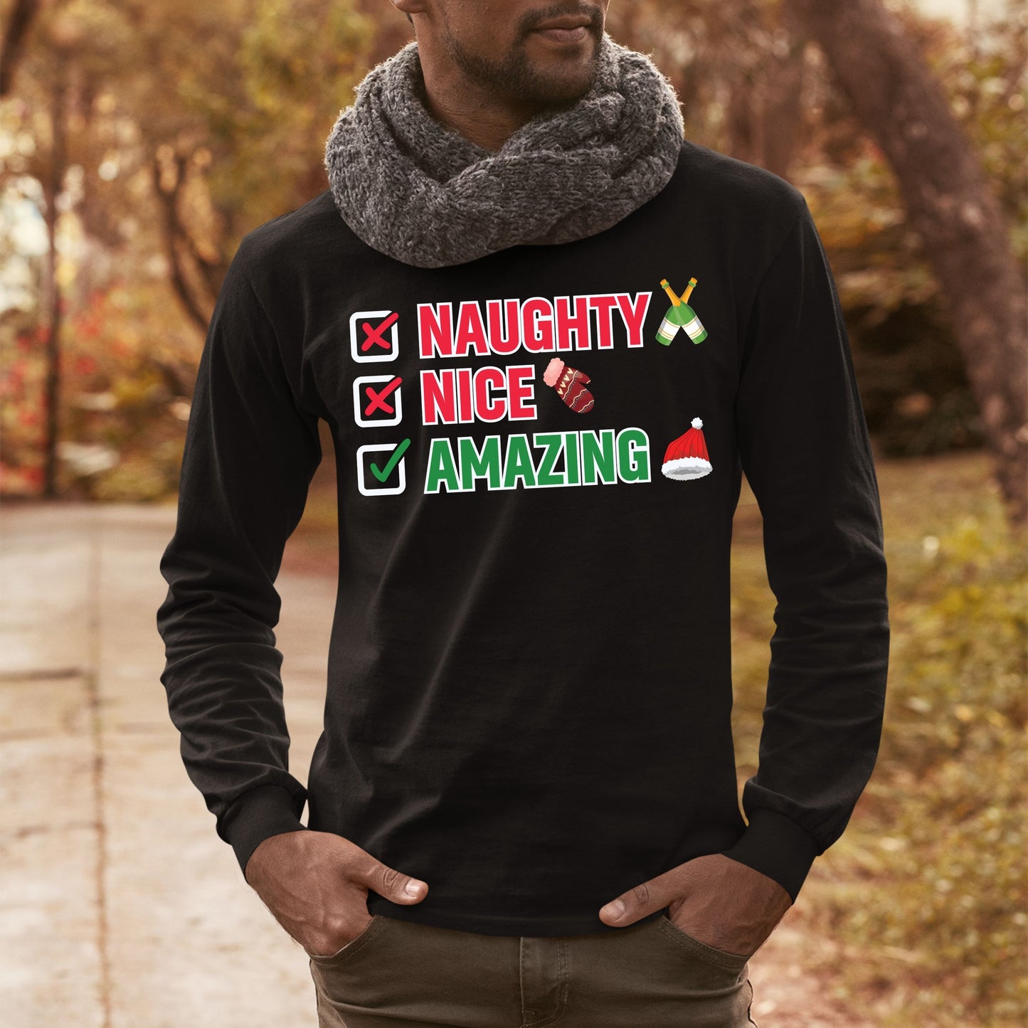 Naughty Nice Amazing, Christmas Long Sleeves, Christmas Sweater, Christmas Sweatshirt, Christmas Crewneck For Men, Christmas Present