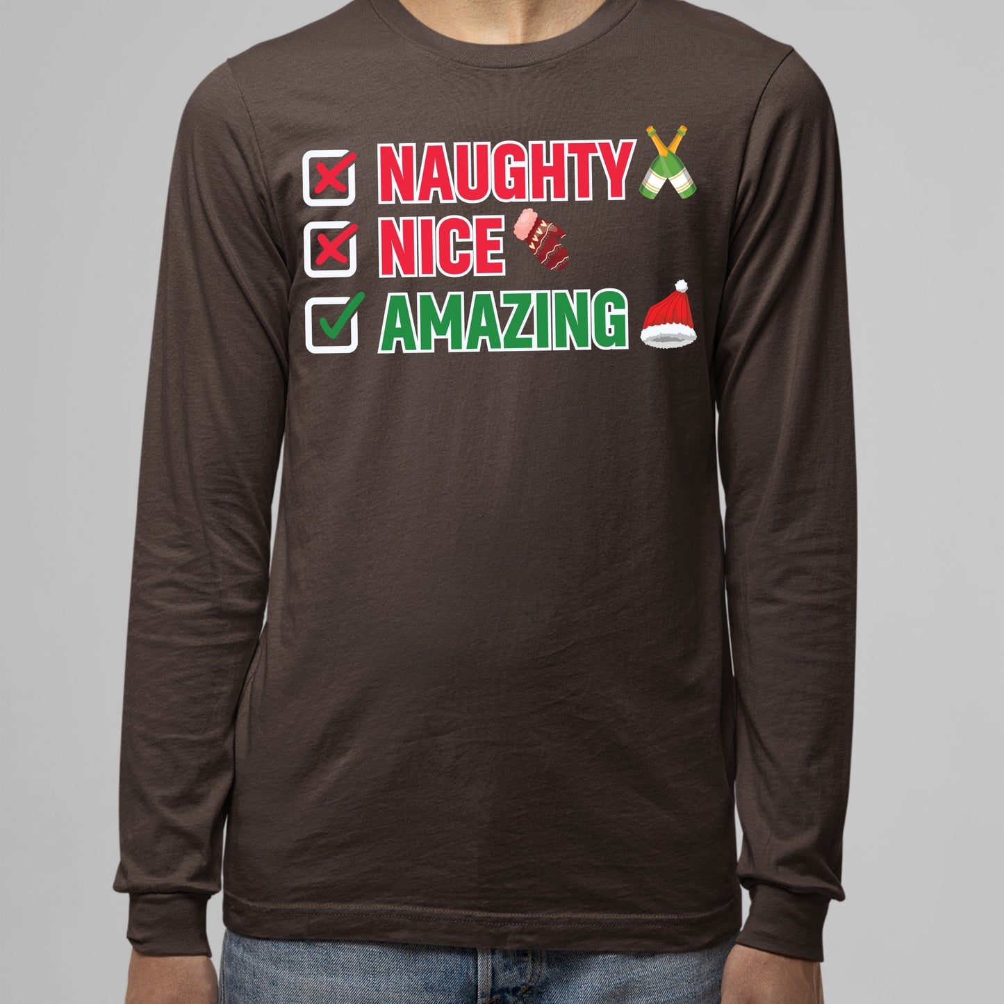 Naughty Nice Amazing, Christmas Long Sleeves, Christmas Sweater, Christmas Sweatshirt, Christmas Crewneck For Men, Christmas Present