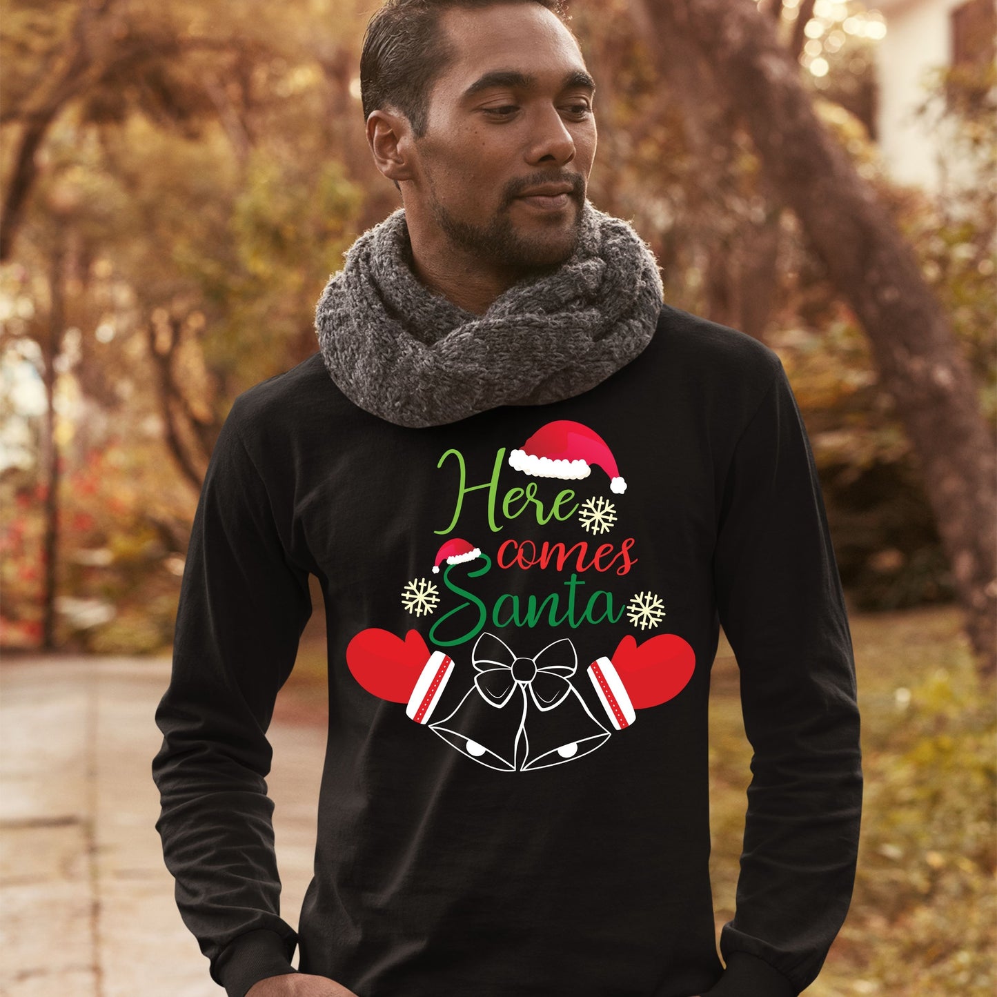 Here Comes Santa, Christmas Sweatshirt, Christmas Long Sleeves, Christmas Crewneck For Men, Christmas Sweater, Christmas Present