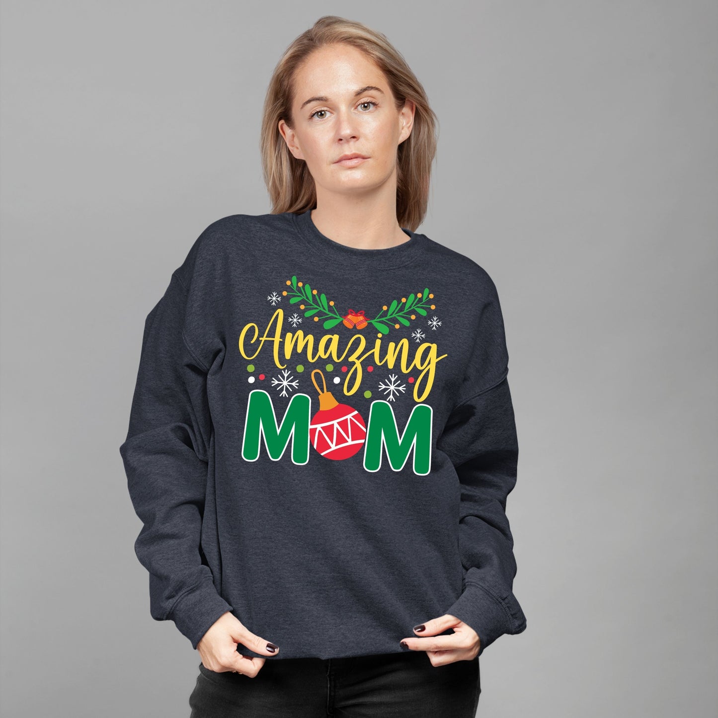 Amazing Mom, Christmas Long Sleeves, Christmas Crewneck For Women, Christmas Sweatshirt, Christmas Present, Christmas Sweater