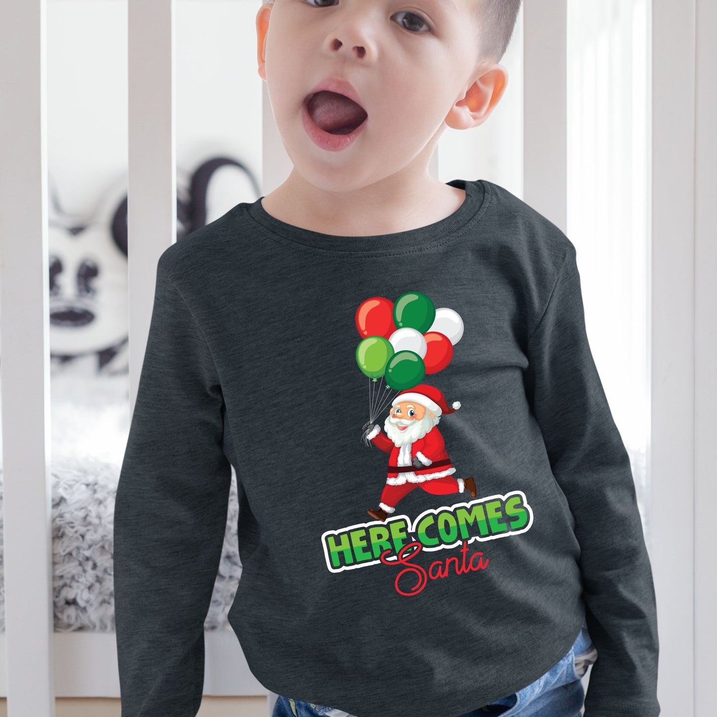 Here Comes Santa, Christmas Sweatshirt, Christmas Crewneck For Toddler, Christmas Long Sleeves, Christmas Present, Christmas Sweater