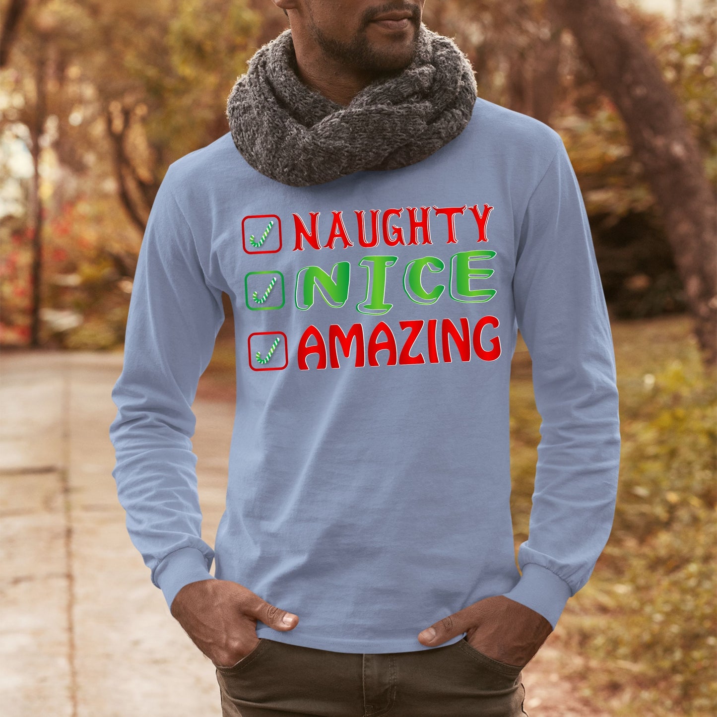 Naughty Nice Amazing, Christmas Crewneck For Men, Christmas Long Sleeves, Christmas Sweatshirt, Christmas Sweater, Christmas Present